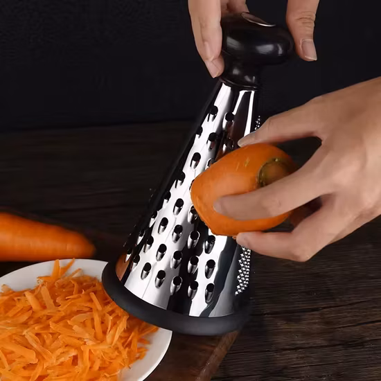 Rallador de queso con mango negro ergonómico, cubierta de queso de cocina de acero inoxidable, Zester de limón