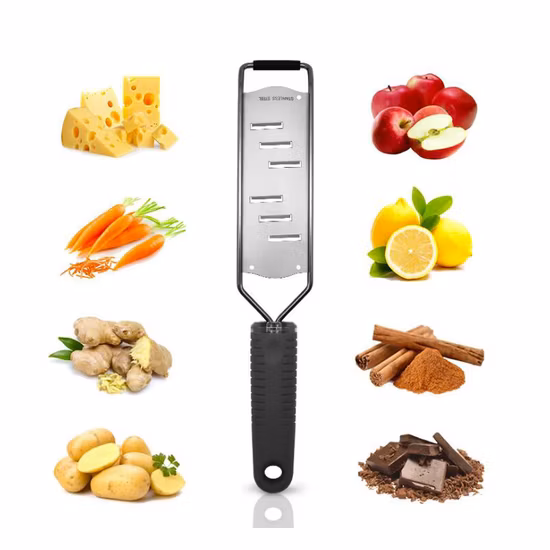 Rallador de afeitadora de queso, patata, limón, jengibre, acero inoxidable 304, con cubierta de plástico, mango ergonómico de plástico TPE Esg11979